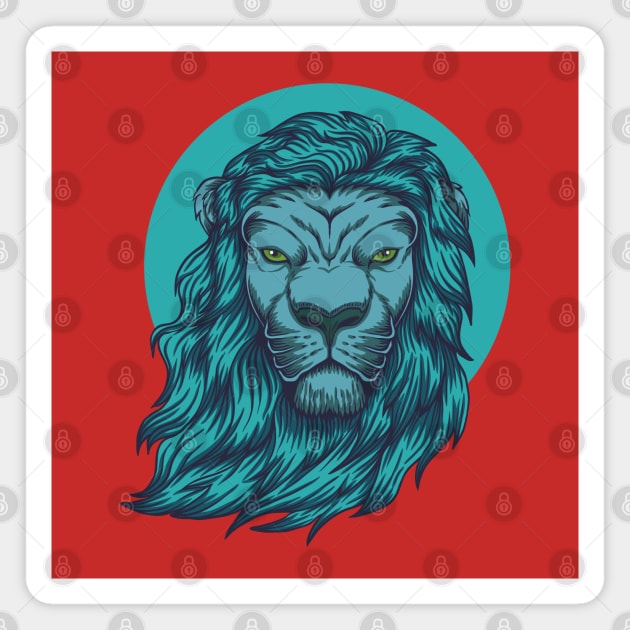 lion blue head illustration Magnet by Mako Design 